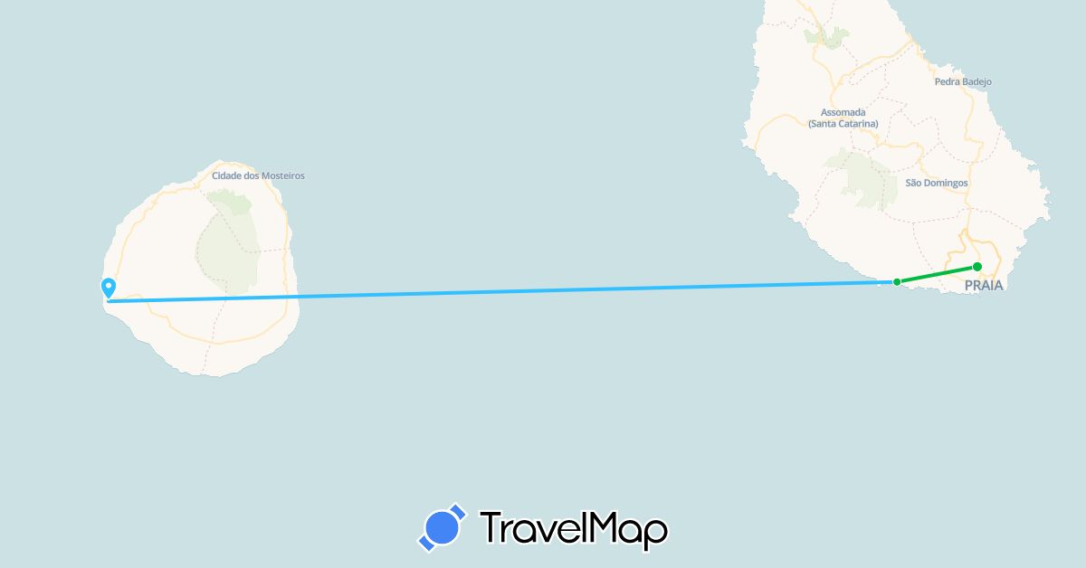 TravelMap itinerary: driving, bus, boat in Cape Verde (Africa)